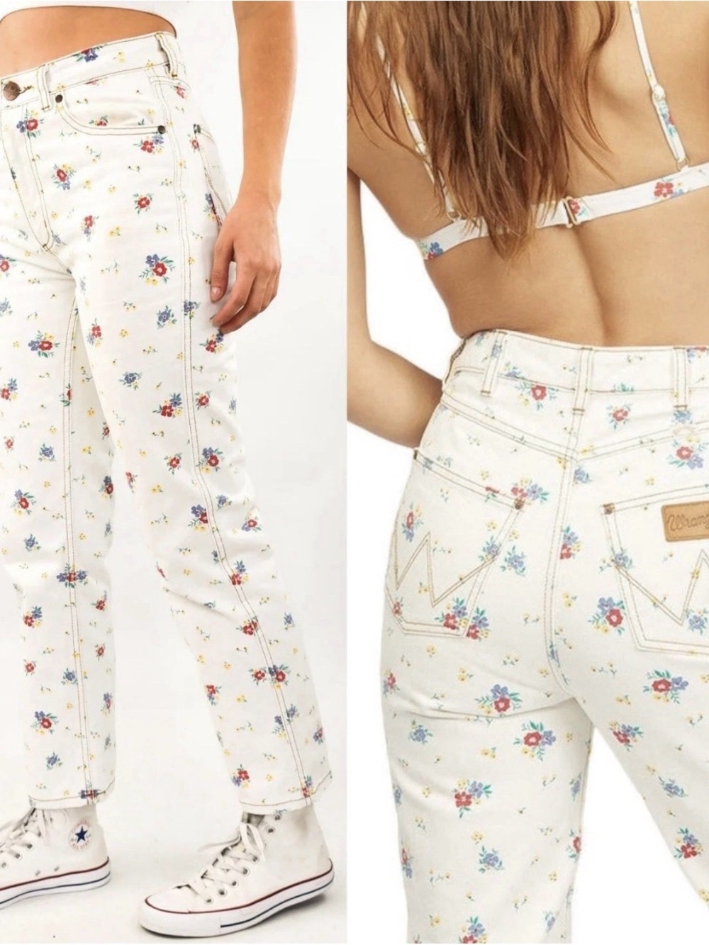 Wrangler X Billabong Collab, She’s Cheeky Floral White Denim Jeans Women’s Sz 31 - Picture 2 of 14